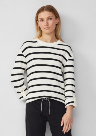s.Oliver Geringeltes Sweatshirt mit Rippstruktur und Turn-up - beige