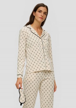 s.Oliver Langes Pyjama-Set mit Schlafmaske - helles beige