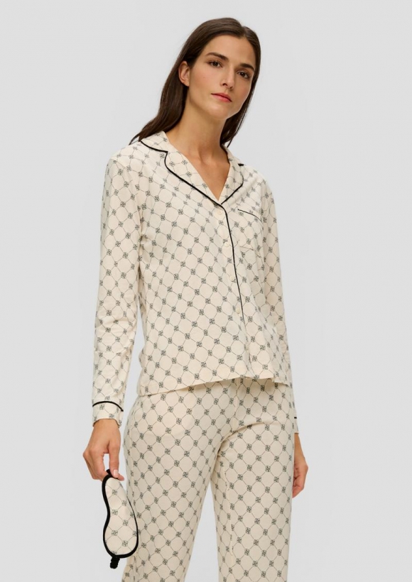 s.Oliver Langes Pyjama-Set mit Schlafmaske - helles beige