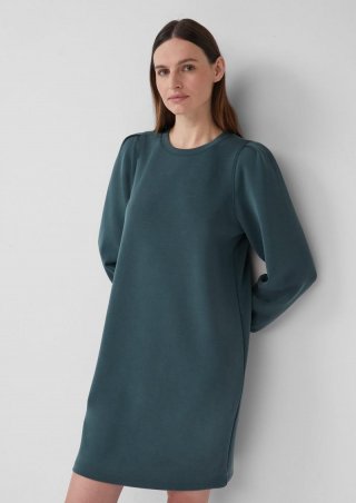 s.Oliver Scuba-Kleid mit Faltendetail am Arm - tannengrün