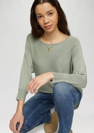 s.Oliver Strickpullover mit Fledermausärmeln - salbeigrün
