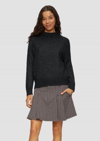s.Oliver Melierter Strickpullover mit Stehkragen - schwarz