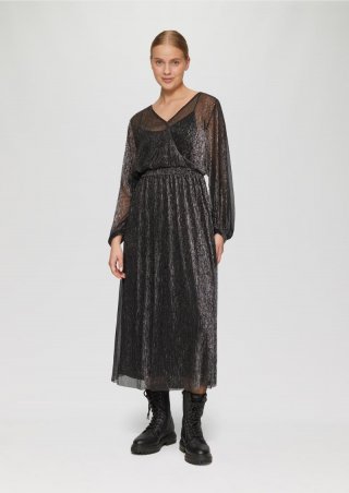 s.Oliver Langes Meshkleid mit Glitzergarn und Smok-Detail - schwarz