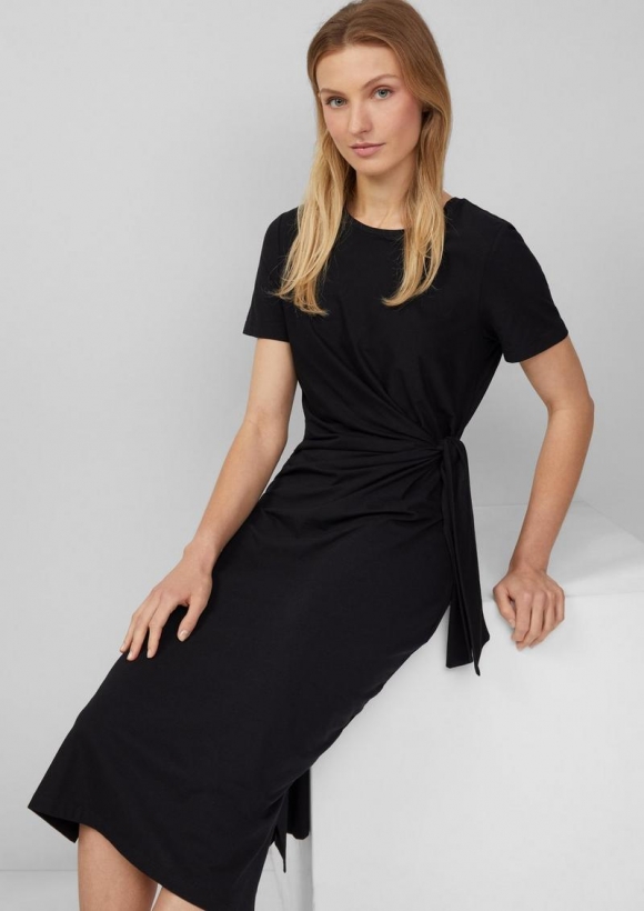 s.Oliver Jersey-Kleid mit Knotendetail und Raffung - schwarz