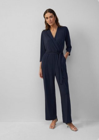 s.Oliver Fließender Jumpsuit in Wickeloptik mit Bindegürtel - navy