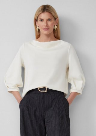 s.Oliver Weiches Sweatshirt aus Scuba mit Wasserfall-Ausschnitt - ecru