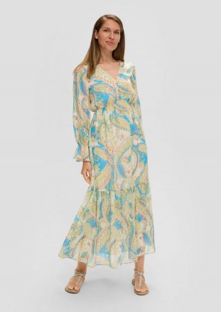 s.Oliver Chiffonkleid mit V-Ausschnitt - ecru