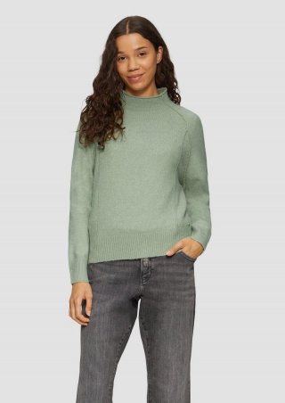 s.Oliver Melierter Strickpullover mit Stehkragen - salbeigrün