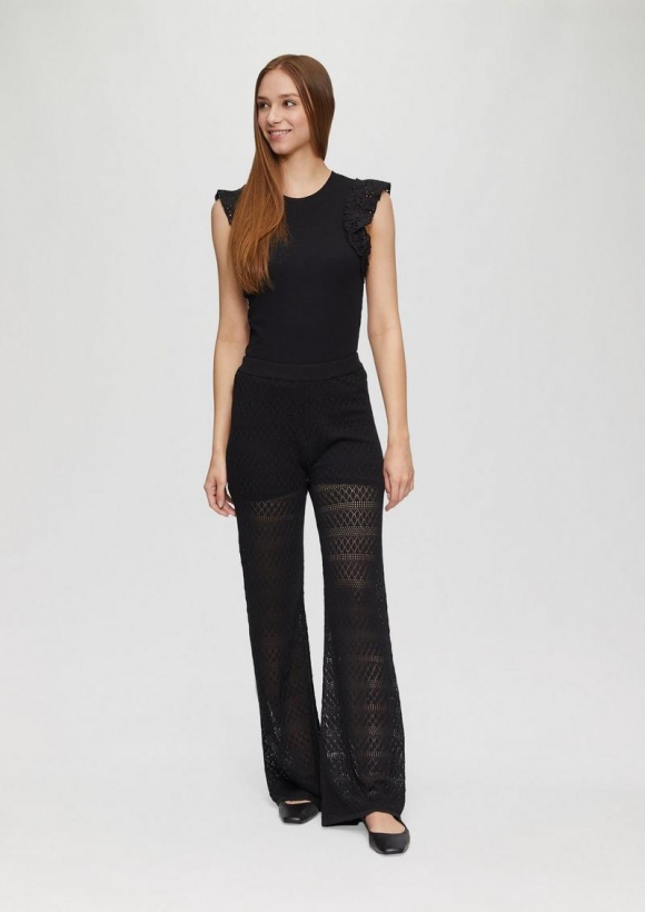 s.Oliver Transparente Feinstrick-Hose mit Ajourmuster und Baumwollfutter - schwarz