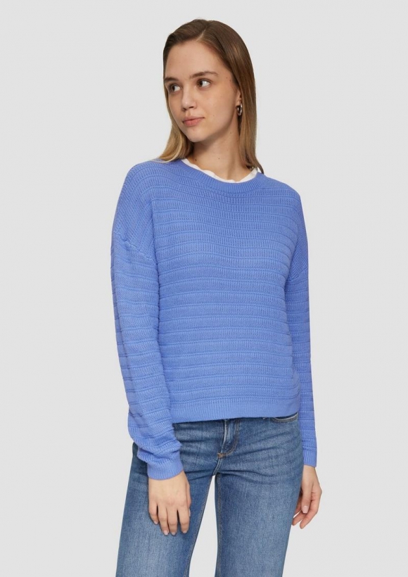 s.Oliver Baumwollmix-Pullover mit Strukturmuster - blau