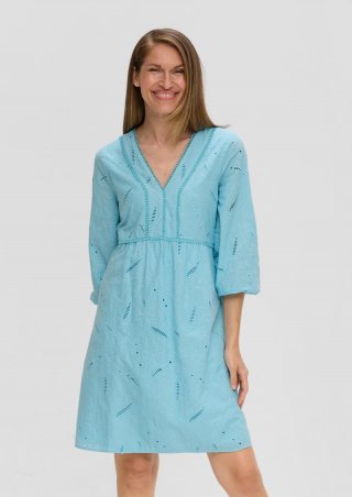 s.Oliver Baumwoll-Kleid mit Lochstickerei - arktisblau