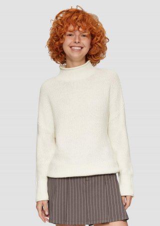 s.Oliver Loose Fit Strickpullover mit Stehkragen aus Baumwollmix - creme