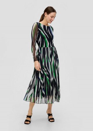 s.Oliver Mesh-Kleid mit Plisseefalten - navy