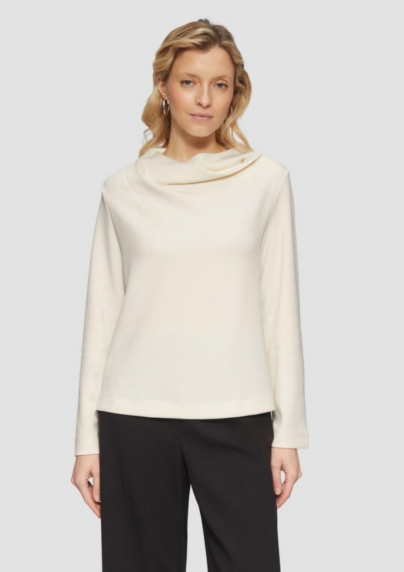 s.Oliver Fließendes Langarmshirt mit Wasserfall-Kragen - creme