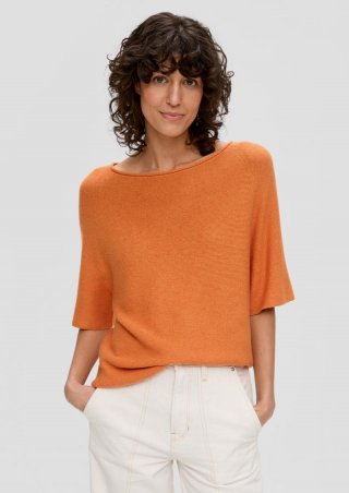 s.Oliver Relaxed-Fit-Strickpullover mit kurzen Ärmeln - papaya