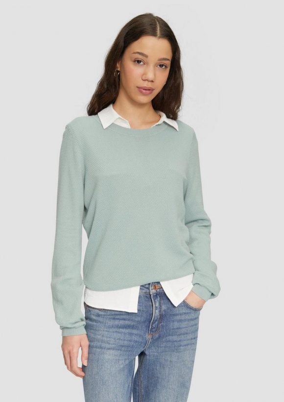 s.Oliver Strickpullover mit Struktur aus Viskosemix - salbeigrün