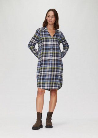 s.Oliver Kariertes Kleid aus Viskosemix mit Krempel-Detail - navy