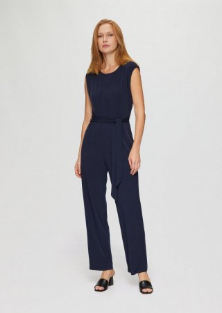 s.Oliver Fließender Jersey-Jumpsuit mit Falte und Bindegürtel - navy