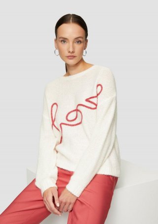 s.Oliver Locker gestrickter Pullover aus Alpakamix mit Love-Schriftzug - creme