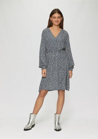 s.Oliver Kurzes Crêpe-Kleid mit All-over-Print - anthrazit