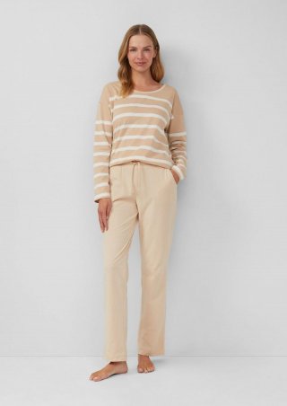 s.Oliver Pyjama aus Baumwollmix mit gestreiftem Oberteil - beige