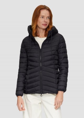 s.Oliver Leichte Steppjacke mit Logo-Kapuze - schwarz