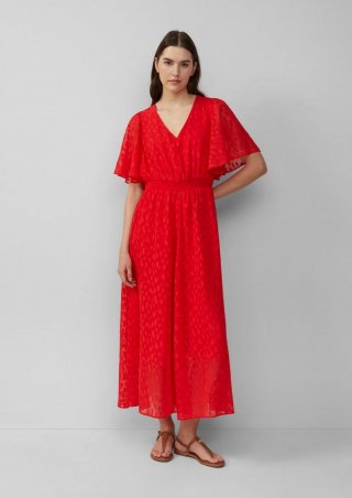 s.Oliver Festliches Maxikleid aus Struktur-Chiffon mit gesmokter Taille - rot
