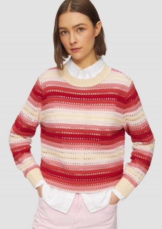 s.Oliver Ajour-Pullover aus Baumwollmix - koralle