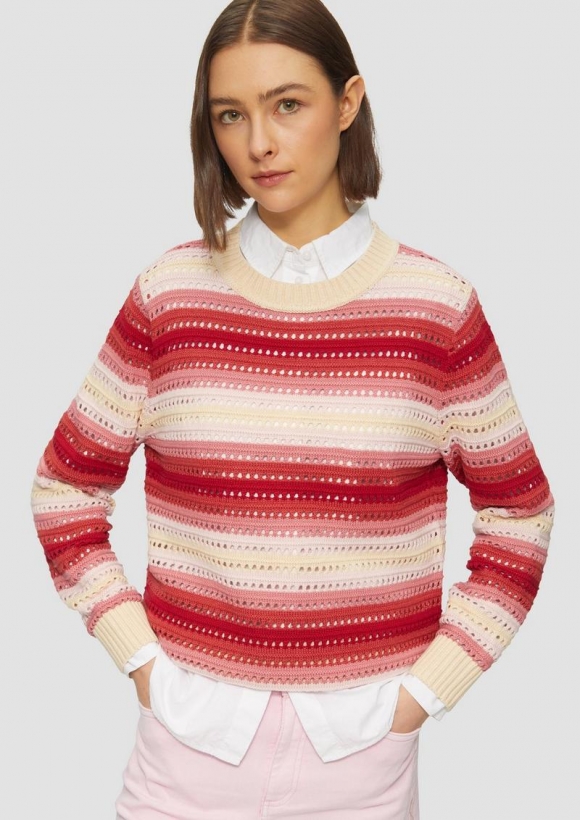 s.Oliver Ajour-Pullover aus Baumwollmix - koralle