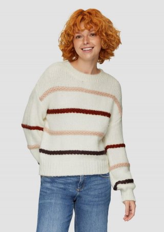 s.Oliver Flauschiger Pullover mit überschnittenen Schultern - creme