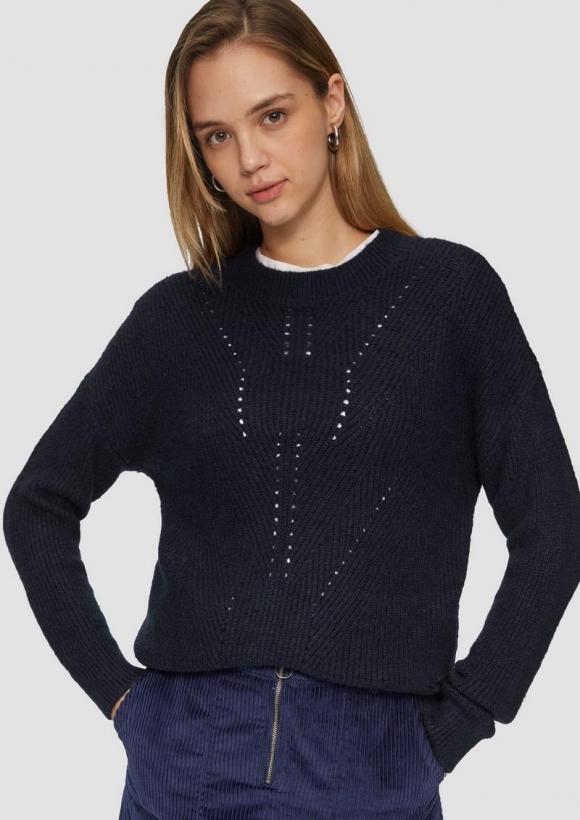 s.Oliver Flauschiger Strickpullover mit Ajourmuster - tiefblau