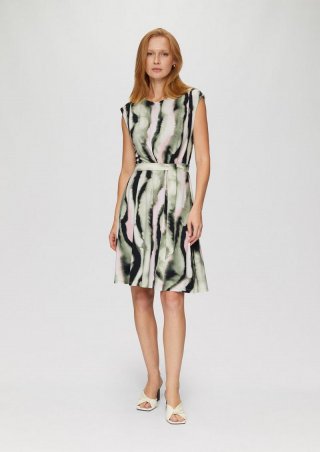 s.Oliver Ausgestelltes Jersey-Kleid mit Falte und Bindegürtel - navy