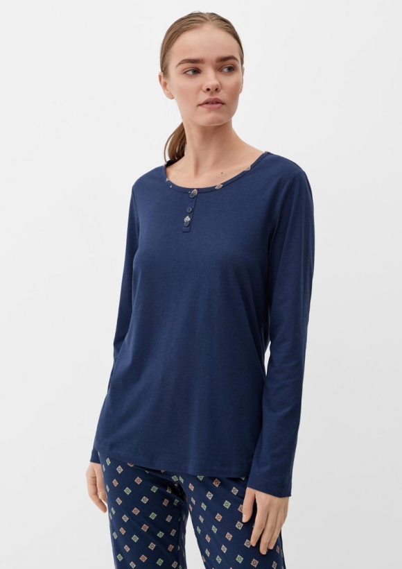 s.Oliver Langes Pyjama-Shirt - tiefblau