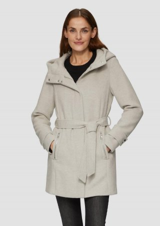s.Oliver Kurzer Wollmantel mit Bindegürtel - creme