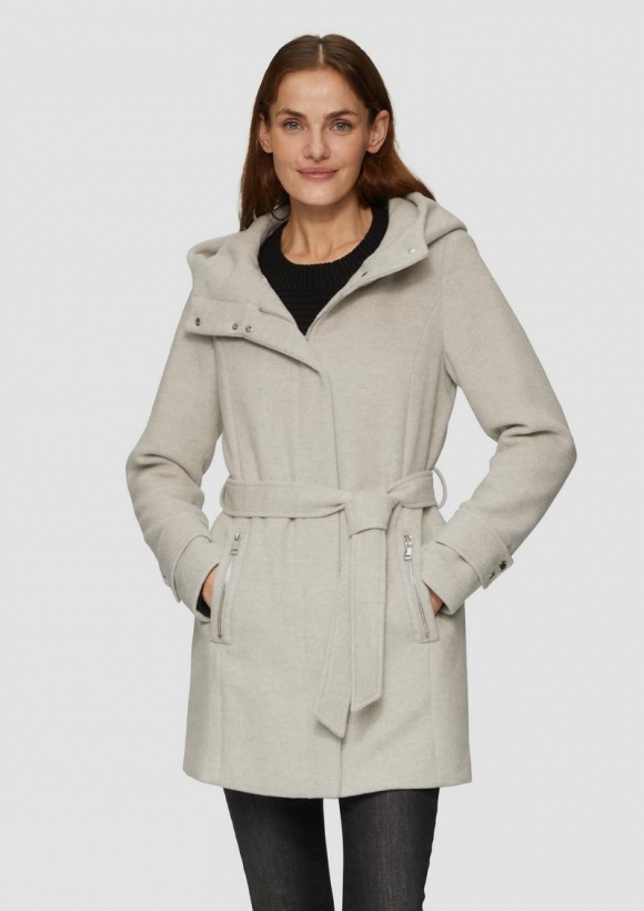 s.Oliver Kurzer Wollmantel mit Bindegürtel - creme