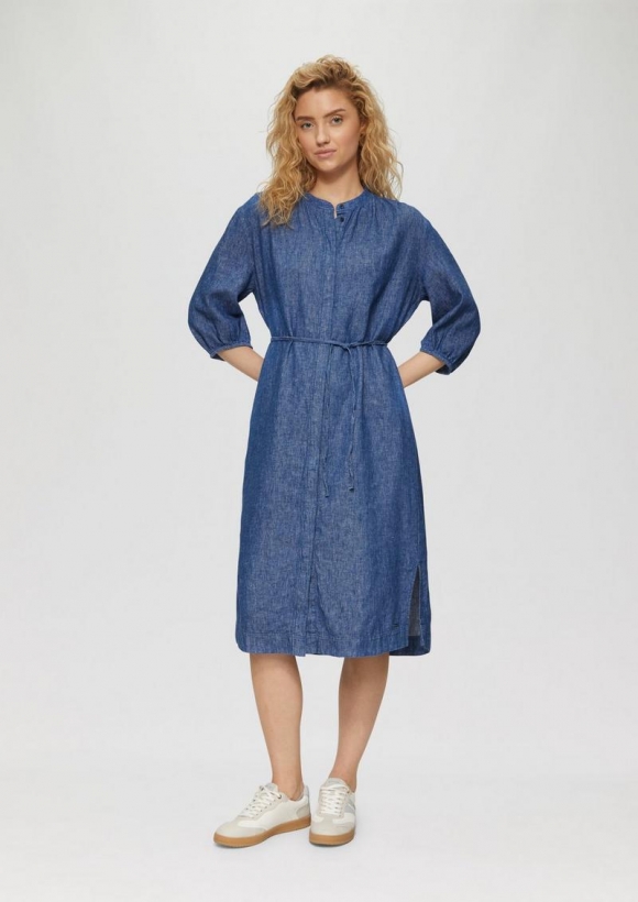 s.Oliver Relaxed-Fit-Midikleid mit Eingrifftaschen und Raff-Details - blau