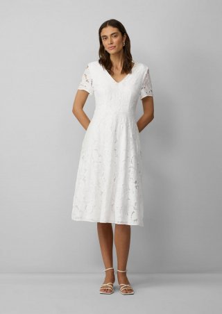 s.Oliver Midikleid aus Spitze mit blickdichtem Futter und floralem Muster - creme