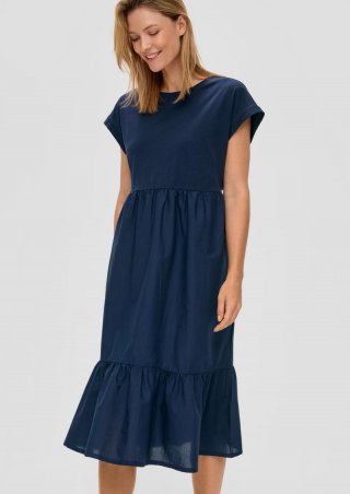 s.Oliver Luftiges Baumwollkleid im Fabricmix und Relaxed Fit - tiefblau