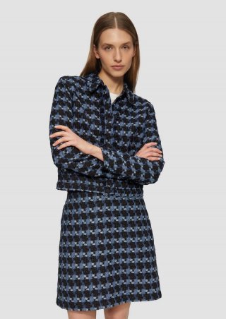 s.Oliver Gemusterte Bouclé-Jacke - navy