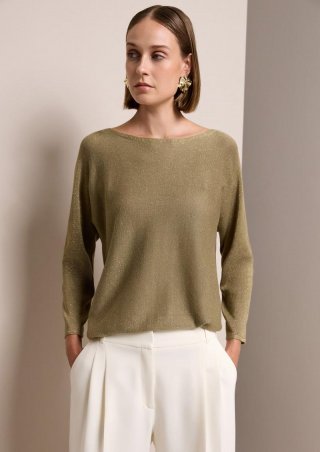 s.Oliver Feinstrickpullover mit Glitzergarn und Fledermausärmeln - olivgrün