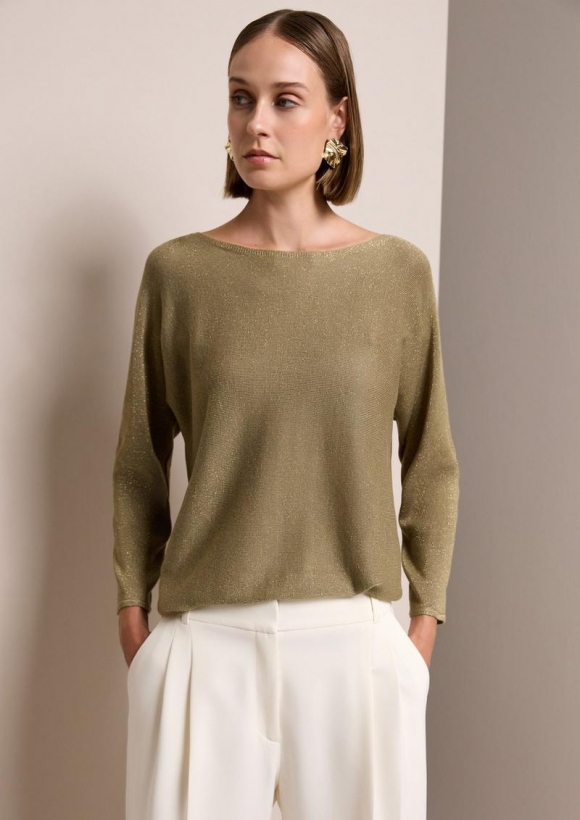 s.Oliver Feinstrickpullover mit Glitzergarn und Fledermausärmeln - olivgrün