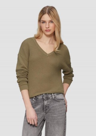 s.Oliver Pullover mit Strukturmuster und V-Ausschnitt - olivgrün