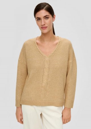 s.Oliver Strickpullover mit V-Ausschnitt - hellbraun