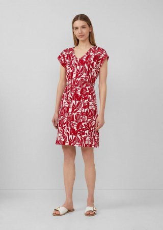 s.Oliver Strukturiertes Jerseykleid mit All-over-Print und Gürtel - mohnrot