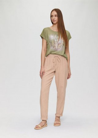 s.Oliver Leinenhose mit Elastikbund und schmal zulaufendem Bein - beige