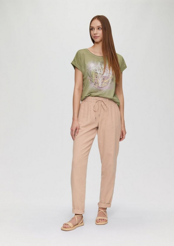 s.Oliver Leinenhose mit Elastikbund und schmal zulaufendem Bein - beige