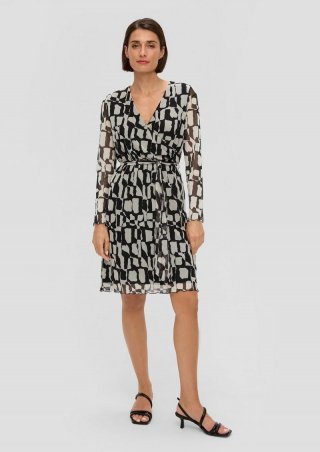 s.Oliver Elegantes Mesh-Kleid in Wickel-Optik - schwarz