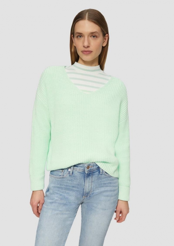 s.Oliver Strickpullover im Relaxed Fit aus Baumwollmix - minze