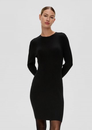 s.Oliver Geripptes Strickkleid aus Viskosemix - schwarz