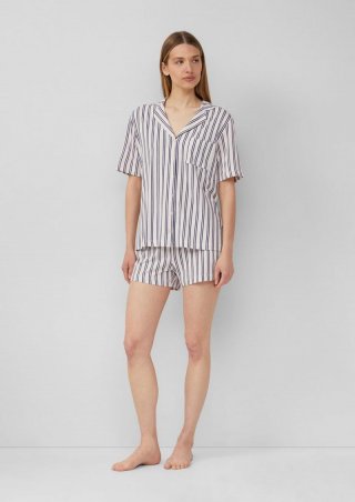 s.Oliver Kurzer Pyjama mit Knopfleiste und Print - creme